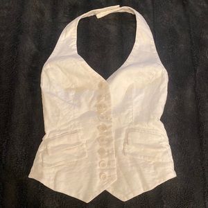 White linen halter neck vest